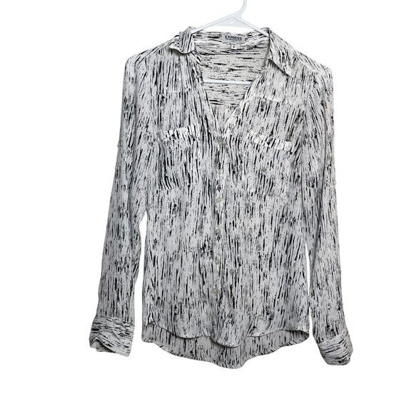 Express Shirt Women's XS The Portofino Collared Button Up Long Sleeve Sheer Top - Picture 1 of 9